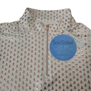 San Soleil Mock Sun Golf Shirt Woman XXL AOP Rose Gold Pine Trees Qtr Zip Tennis